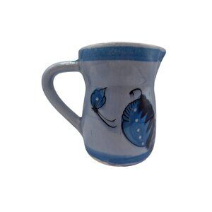 Tonala Mexican Signed Hand-Painted Ceramic Creamer Pitcher Floral and Bird